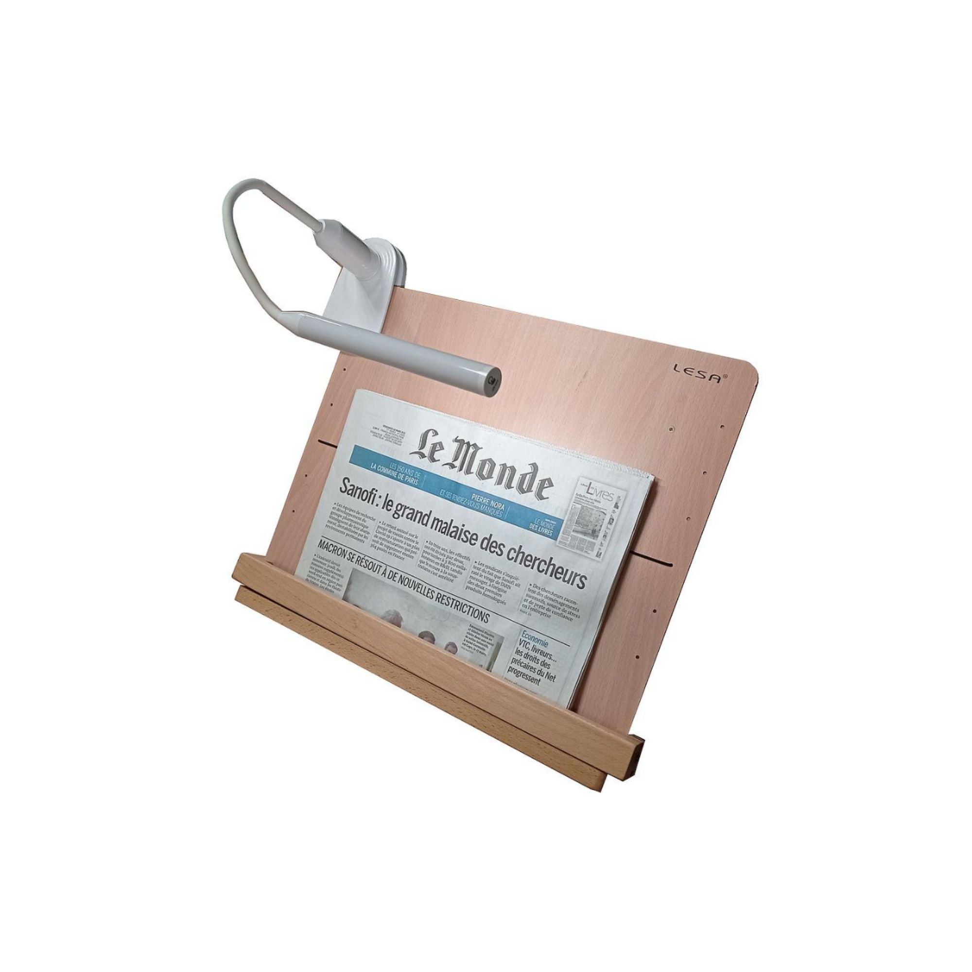 Ergonomic tilting wooden lectern with light